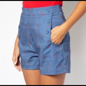 🍒Voodoo Vixen Zoey Cherry Stripe Shorts🍒